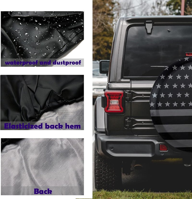 Jusen American Flag Spare Tire Cover Fit for Jeep Wrangler Rv SUV Truck Travel Trailer,Waterproof Tires (Grey American Flag, 18" for tire Diameter 32"-34"/81.2-84.3cm) - Image 3